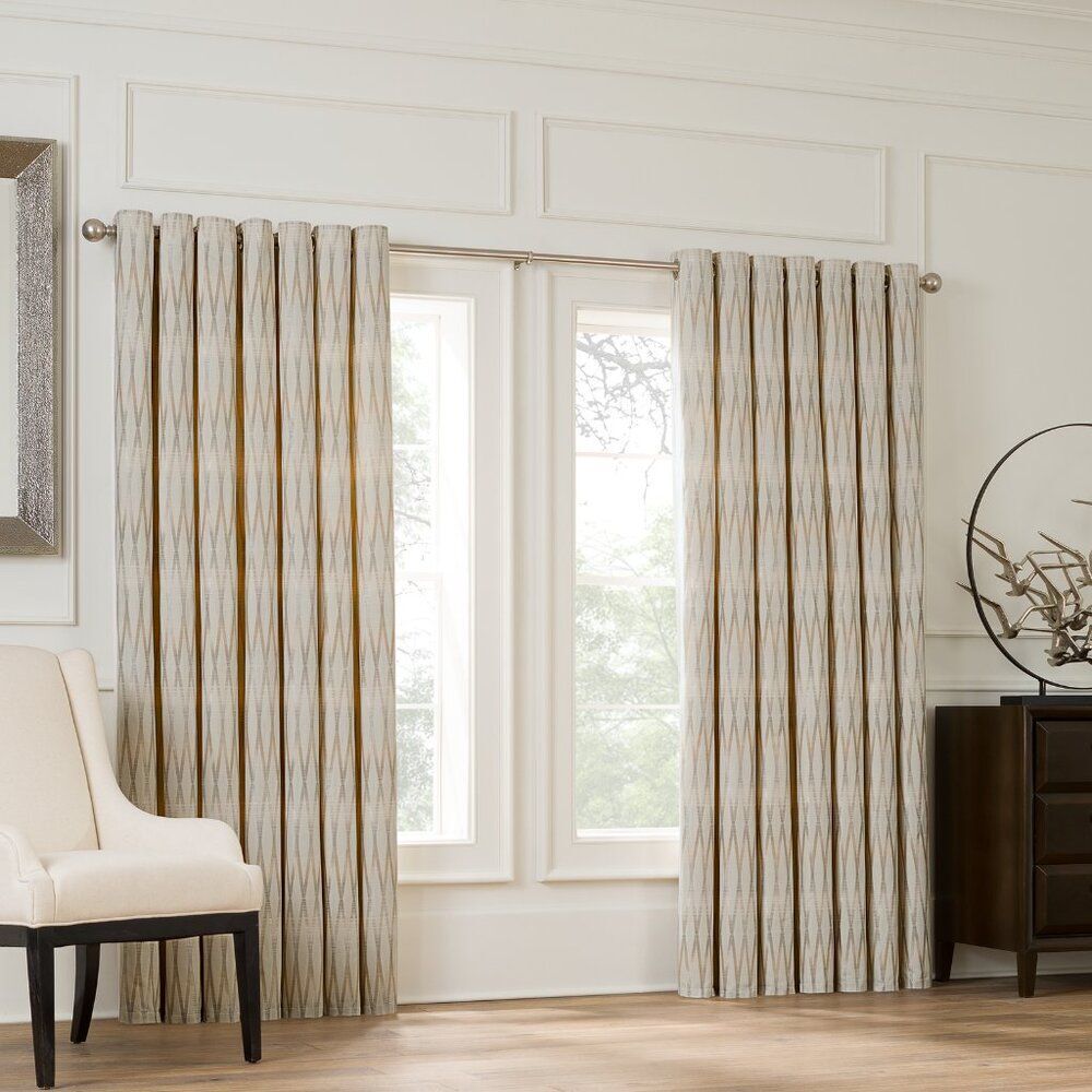 Valeron Lustre Grommet Double Width Luxury Jacquard Window 2 Panels in Ivory 84